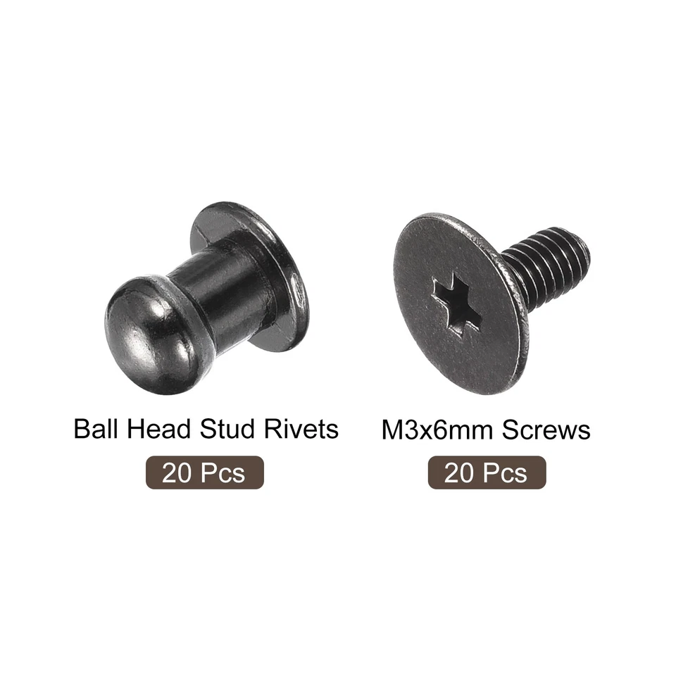 5mm Ball Head Stud Rivets Screw Back, 20Pack Round Head Button, Metallic Black - Image 3 of 4