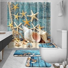 Blue Conch Starfish Beach style Waterproof Bathroom Shower Curtain