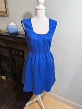 J.Crew Size 2 Regal Cobalt Blue Linen Dress Sleeveless Fit And Flare Twirl