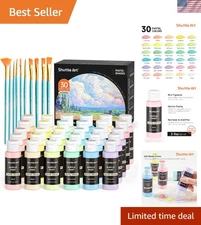 Complete 40 Pack Pastel Acrylic Paint Set - 30 Colors, 60ml Bottles & Brushes