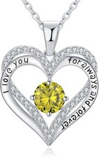 Birthstone Heart Necklace for Women Wife Girlfriend Mom 08-August-Silver