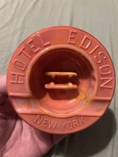 HOTEL EDISON NYC VINTAGE RARE ART DECO SLAG GLASS ASHTRAY CIRCA 1933