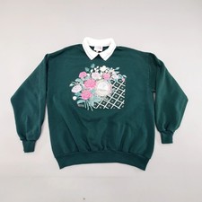 Vtg 80s Morning Sun Collared Crewneck Forrer Garden Graphic Granny Sweatshirt