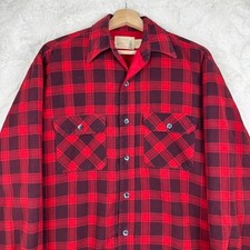 Vtg Sears Fieldmaster Flannel Shirt Men's Medium Tall Buffalo Plaid Perma-Prest