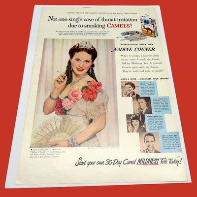 1950 Vintage Camel Cigarettes Magazine Print Ad Nadine Conner Opera Star 10x13¾