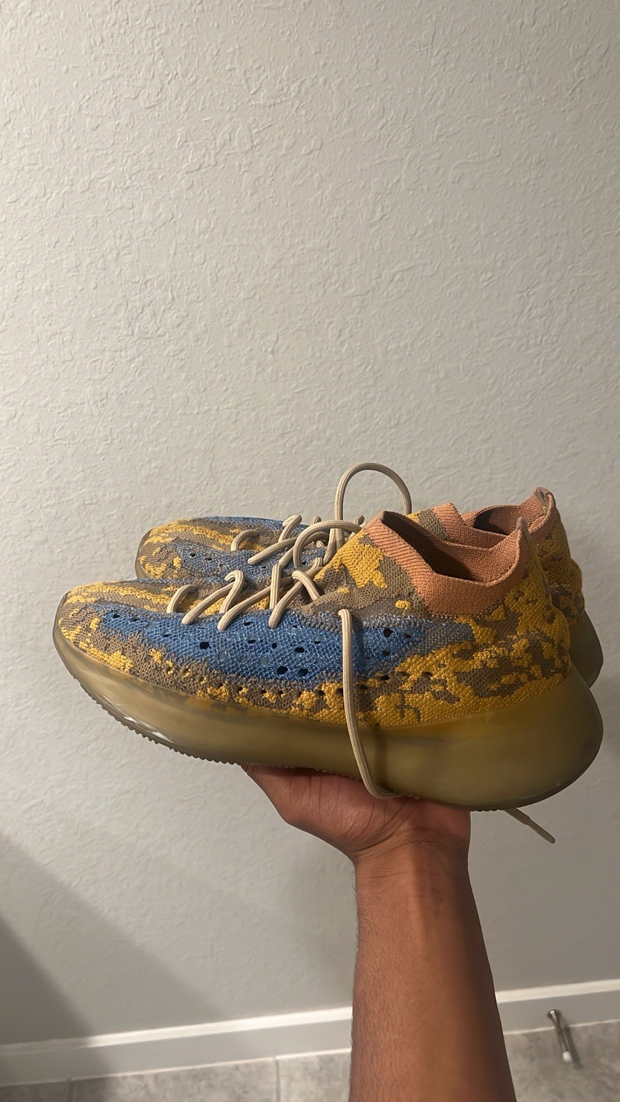 adidas Yeezy Boost 380 Blue Oat Men's Primeknit Lace Up Sneaker Blue Yellow Tan thumbnail 4