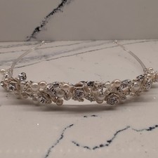 David's Bridal Flower Crystal Rhinestone Metal Leaf Tiara 4595-0422