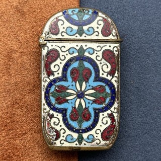 ANTIQUE RICH CLOISONNÉ ENAMEL ORNATE FLORAL SCROLL MOTIF MATCH SAFE VESTA!!!