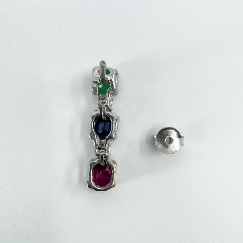 Stunning 1.20ct Emerald Sapphire & Ruby Drop Earrings in Sterling Silver - Picture 3 of 11