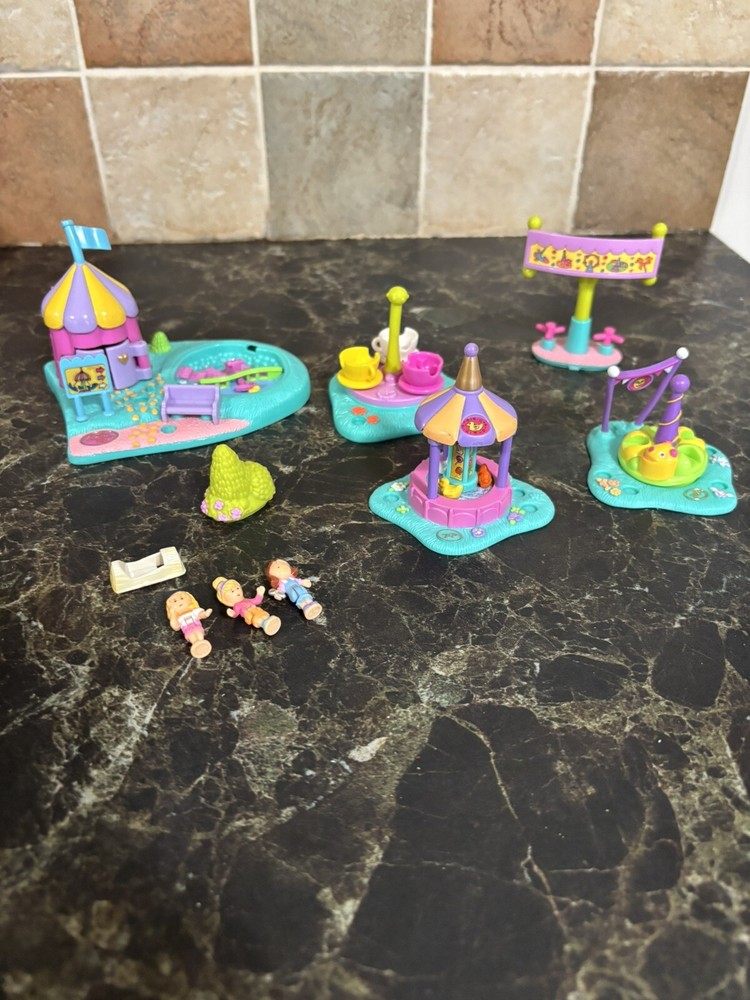 Polly Pocket Fun Fair Rides'n Surprises Spinner Tea Cups Duck Chase Bluebird