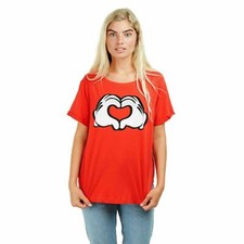 Image of Official Disney Ladies Mickey Mouse Love Hands T-Shirt Red S-XL