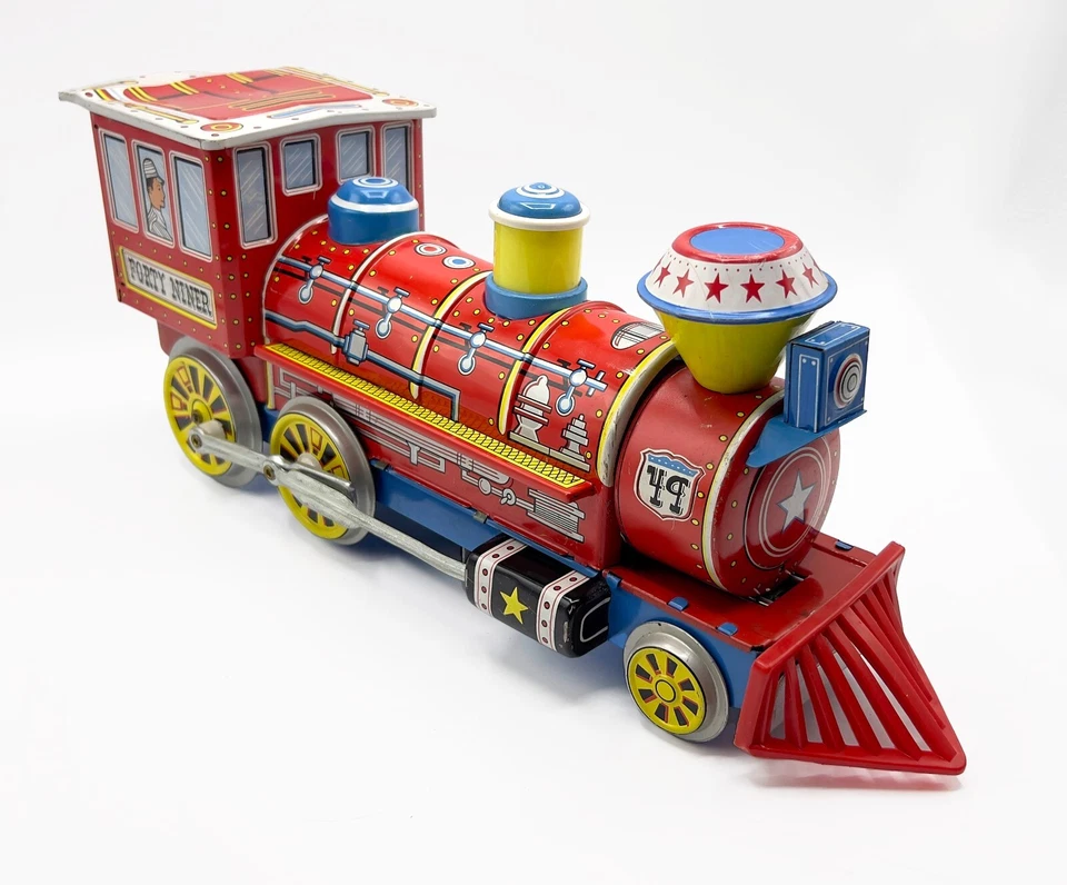 Locomotora litográfica de hojalata Forty Niner vintage a batería, juguetes modernos, Japón Foto 3 de 4