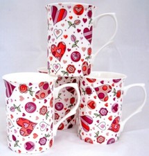 Chic Hearts Mugs Set of 4 Fine Bone China Hearts Mugs Hand Decorated in the UK