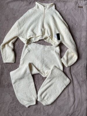 SKIMS Cozy Knit Boucle Set, Cropped Pullover + Jogger in Bone Size