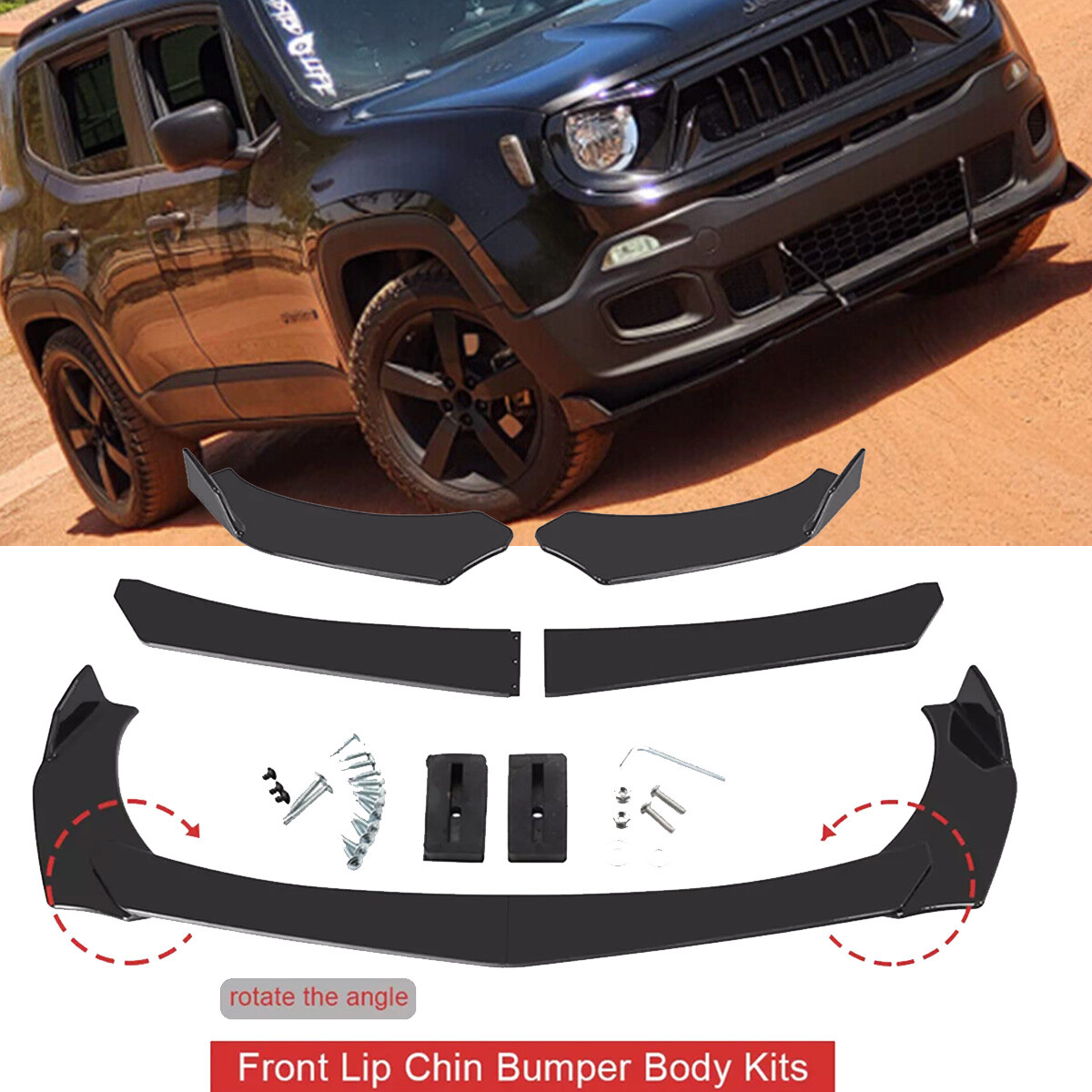 Glossy Black Front Bumper Lip Splitter Spoiler for Jeep Cherokee Enhances Style
