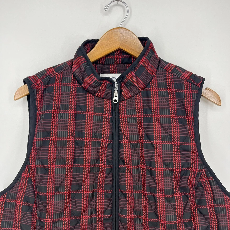 Chaleco acolchado Croft & Barrow para mujer talla XL rojo pequeño cremallera completa estampado a cuadros Foto 2 de 4