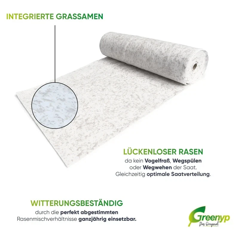 Greenyp 10m² Grassamen Matte Rasenvlies Rasensamen Rasenmatte Rasen Rollrasen - Bild 4 von 4