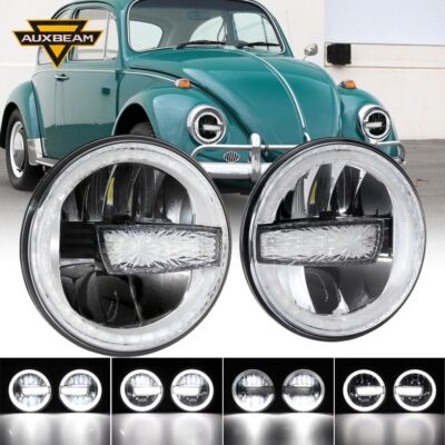 AUXBEAM DOT 7'' INCH Round Projector H4 LED Headlights DRL for VW Beetle Classic