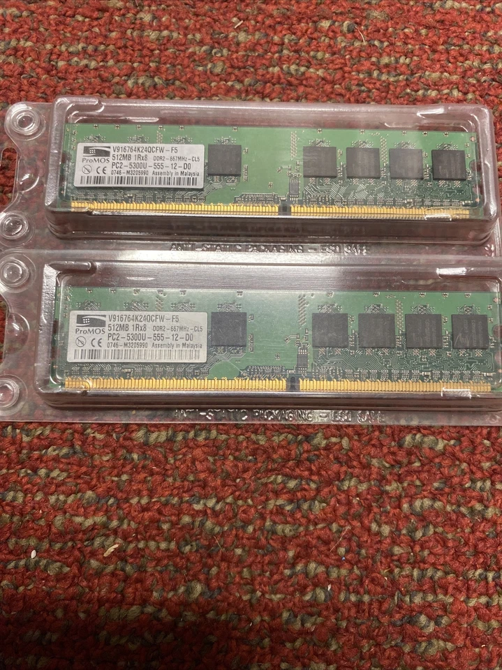 Lot of 2 512MB PC2-5300U RAM [ProMOS] [V916764K24QCFW-F5] - Image 2 of 3
