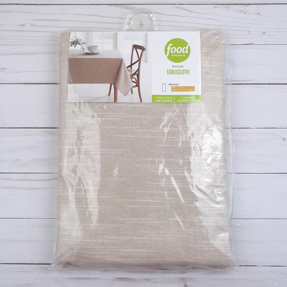 Food Network Fabric Tablecloth 60x84 Easy Care Linen Kahki Cotton Blend - Image 2 of 3
