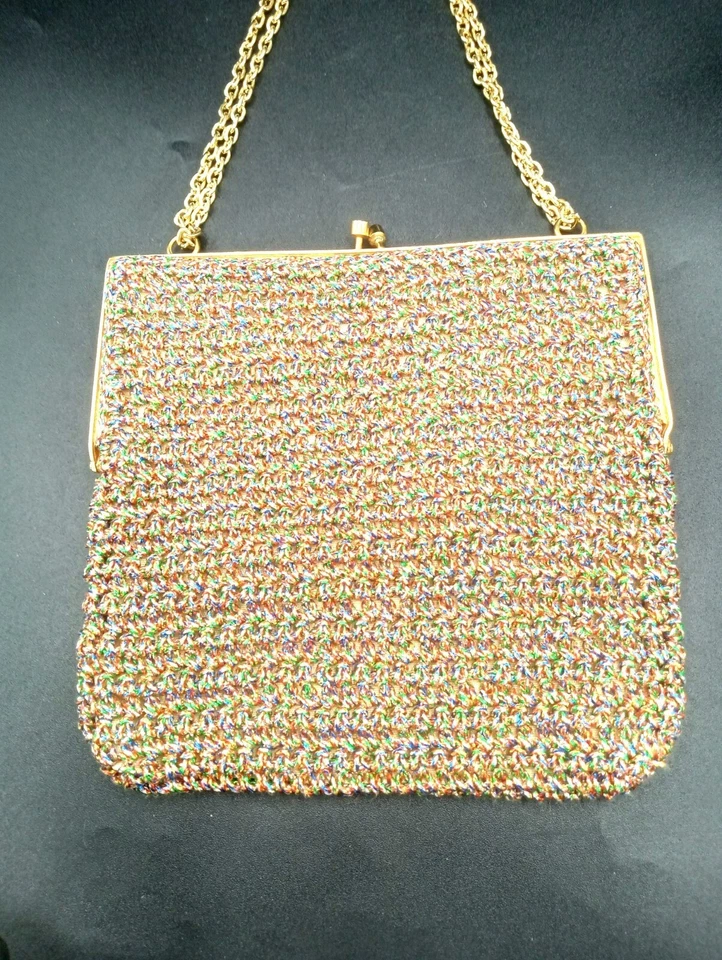 Evening Bag Rainbow Woven Walborg Hong Kong Brass Chain Vintage 60s Clutch Purse - Image 3 of 4
