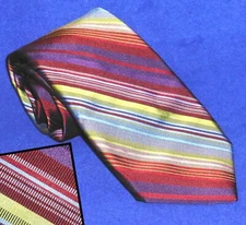 ALTEA SILK NECK TIE 7 SEVEN FOLD HANDMADE BLUE RED PURPLE GOLD STRIPED JACQUARD