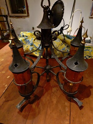 Reclaimed Antique Mission Wrought Iron& Aluminum Chandelier.Amber As ...