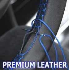 BLUE leather Car Van Auto Steering Wheel Glove Cover Non Slip DIY Universal 38cm