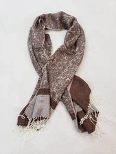 Pashmina Scarf Shawl Wrap Reversible Border Paisley Fringe Elegant Earth Tones