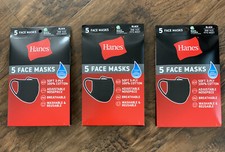 Hanes Face Masks 100 Cotton Washable Reusable Black 3 Pack 15 Pc