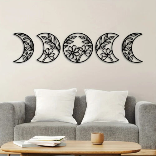5pcs Moon Phase Flower Leaf Art Decor Metal Moon Phase Nordic Decor Ornament - Picture 1 of 6