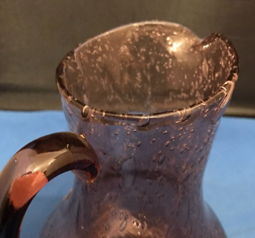Hand Blown Amethyst Coloured Bubble Glass Pitcher/Vase (Montauroux, France) - Picture 10 of 16