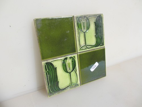 Antique Ceramic Tile Old Floral Flowers Victorian Art Nouveau Vintage - Picture 6 of 18