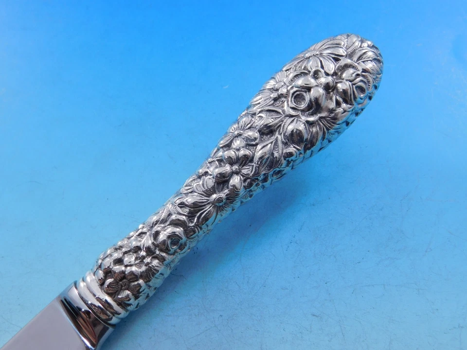 Набор ножей для стейка Rose от Stieff из чистого серебра 4 шт. большой техасский размер на заказ - Изображение 4 из 4