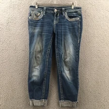 Vigoss Heritage Fit Skinny Jeans Womens 3/4 (actual 34x23) Blue Denim Mid Rise