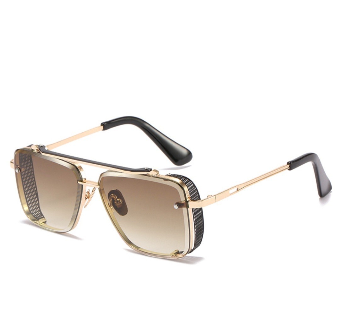 Men’s Gold Square Aviator Sunglasses Stylish Fashion Shades-image