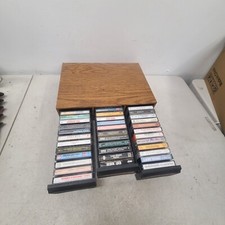 Vintage Cassette Tape Faux Wood Grain Storage Case Holder 36 Country Music Tapes