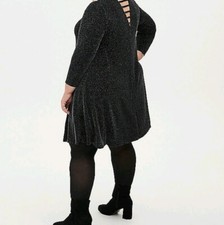 Torrid  black shimmer jersey ladder neck mini trapeze dress sz 2   NWT