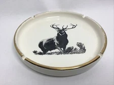Buck Deer Vintage Ceramic Ashtray 4 Cigarette Holder 6.75” Diameter Gold Trim