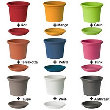 9 Farben 17 Größen Blumentopf mit Untersetzer in rund und eckig Blumenkübel Topf