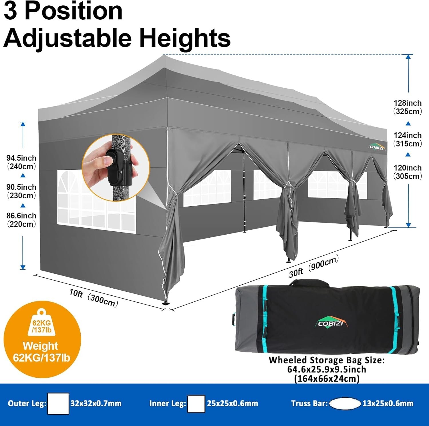 COBIZI 10x30 Pop up Heavy Duty Commercial Canopy Tent for Parties Outdoor Tent
