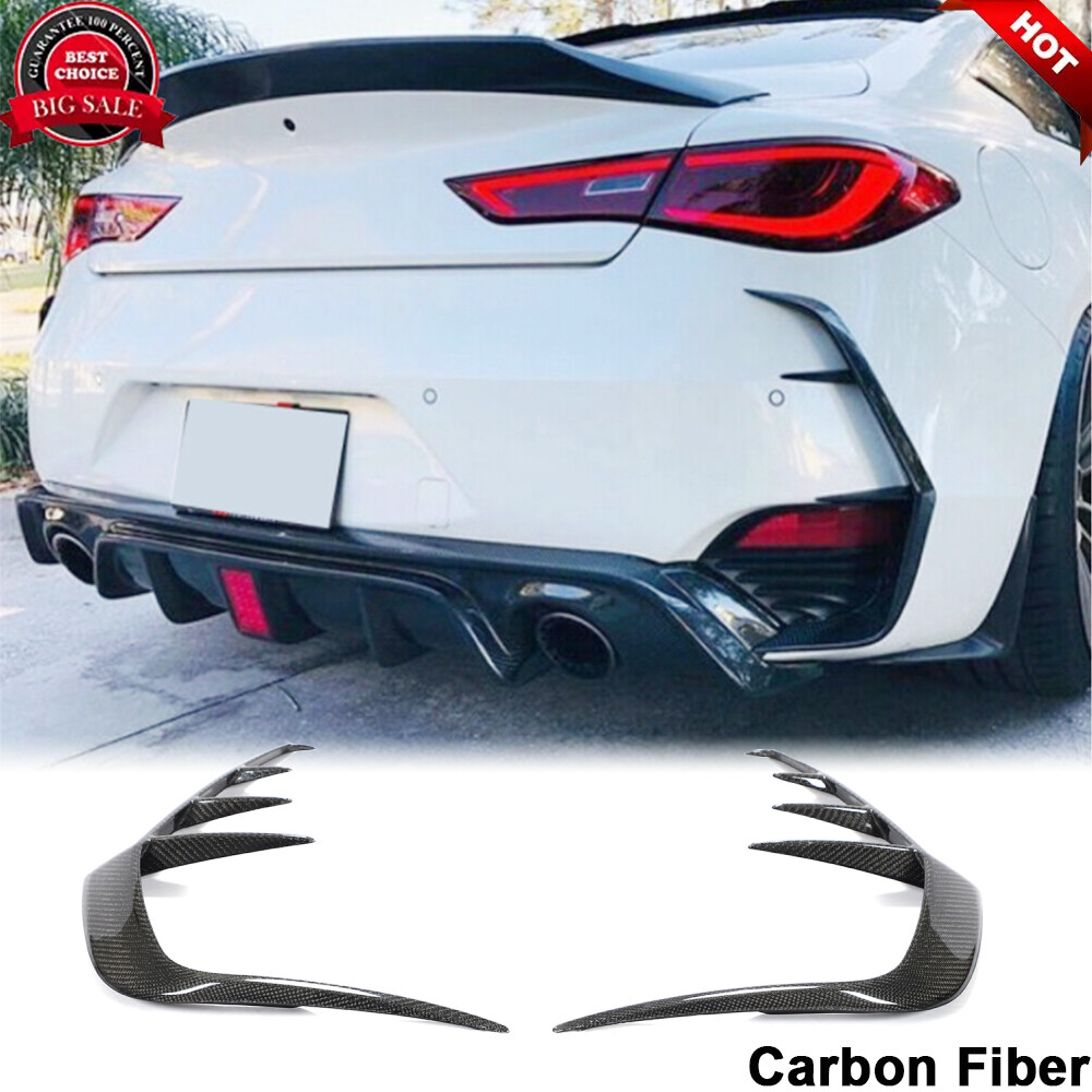 Fits Infiniti Q60 Q60S Coupe 16-20 REAL CARBON Rear Bumper Splitters Canard Fins