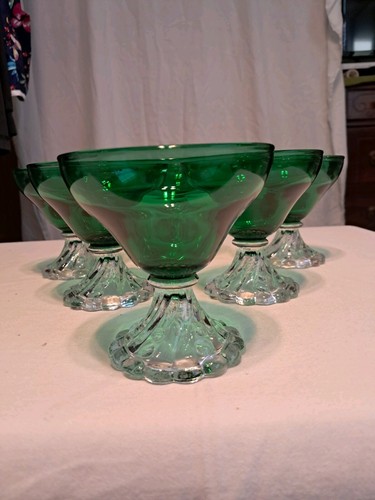 Set Of 6 Anchor Hocking GREEN BOOPIE Burple Sherbet Champagne Glasses 3.75" - Picture 2 of 4
