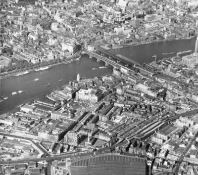 Aerial view over Thames Blackfriars Bridge London St Pauls Cath- 1955 Old Photo