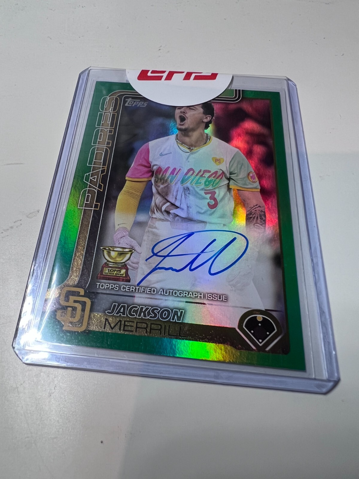 2025 Topps Jackson Merrill Flagship Real One Auto Green Foil Parallel #50/99
