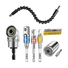Flexible Drill Bit Extension and Universal Socket Wrench Tool Set, 105° Rig
