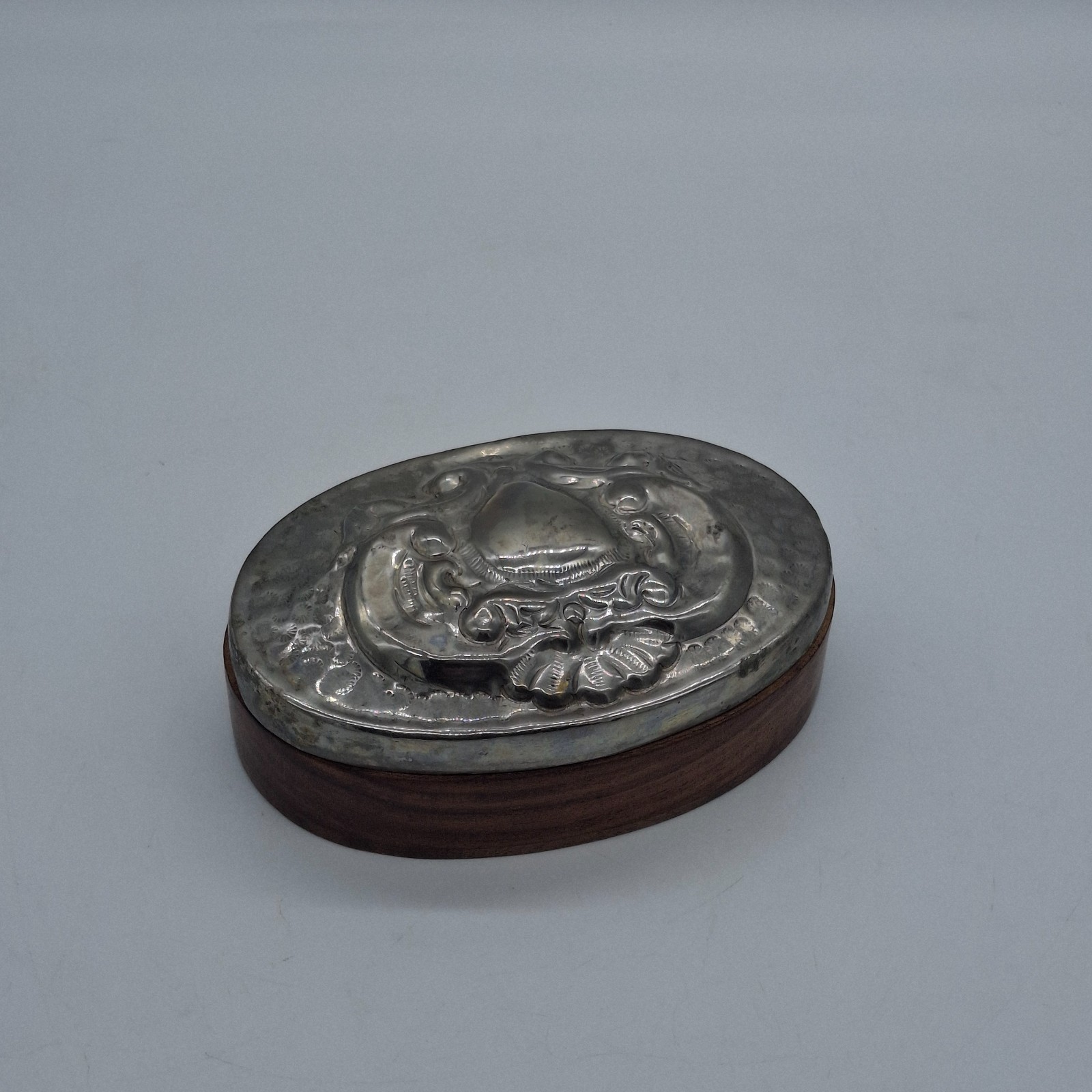 Vintage SIA Silver Plate Topped Wooden Trinket Box