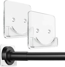 Clear Shower Curtain Rod Holder, Adhesive Shower Rod Holder for Wall, Large