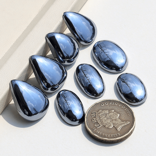 Brillo Jet-Metal ~ 8 Piezas Natural Elite Noble Shungite 18mm-21mm Cabujón Gemas - Imagen 10 de 11