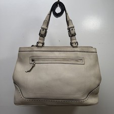 COACH Hampton Pebbled Leather Satchel Handbag, Cream Off-White with Tassles 5056